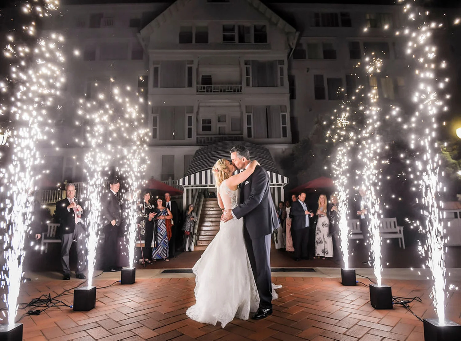 Cold-sparkler entrance over a wedding dance floor — DJ Garret event